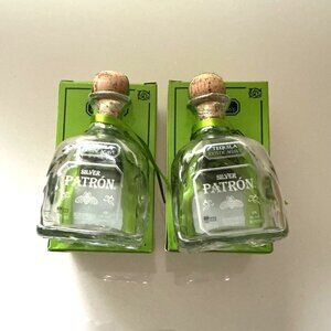 2 PATRON SILVER TEQUILA BOTTLES WITH BOX 375 ML SET GLASS